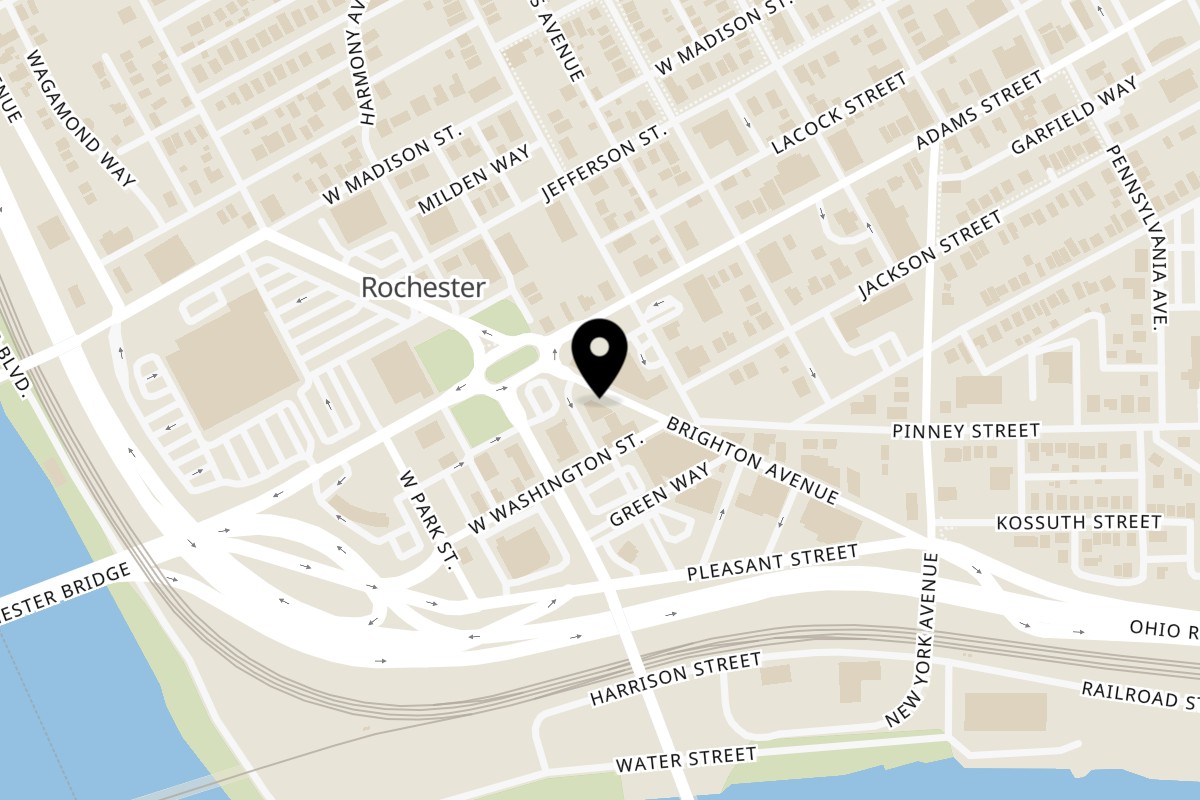 Map showing the location of Buzzi's Pizza on 220 Brighton Ave in Rochester